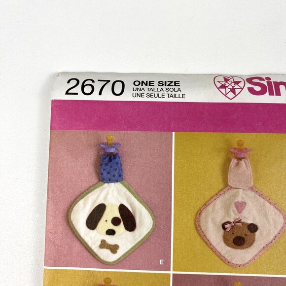 Simplicity 2670 Sewing Pattern Baby Binky Pacifier Blanket 9 Variations UNCUT FF - Picture 2 of 16